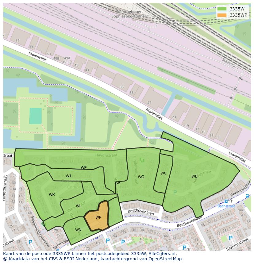 Afbeelding van het postcodegebied 3335 WP op de kaart.