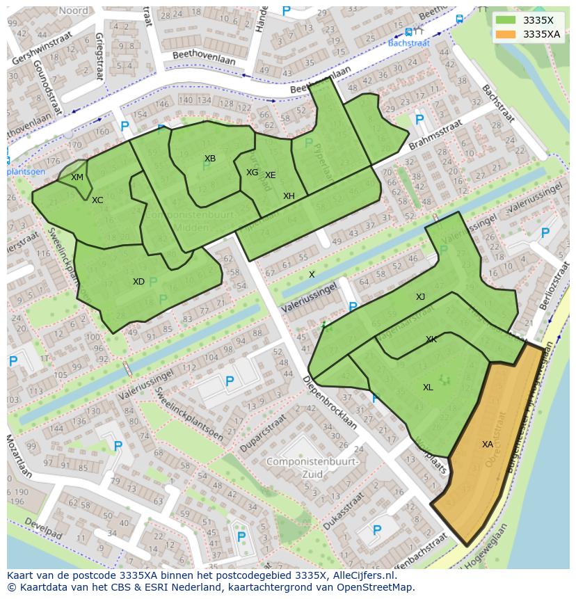 Afbeelding van het postcodegebied 3335 XA op de kaart.