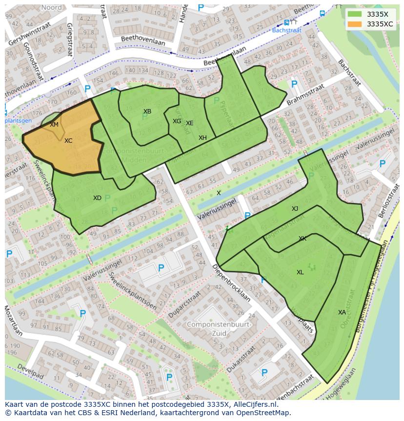 Afbeelding van het postcodegebied 3335 XC op de kaart.