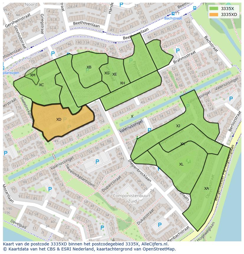 Afbeelding van het postcodegebied 3335 XD op de kaart.
