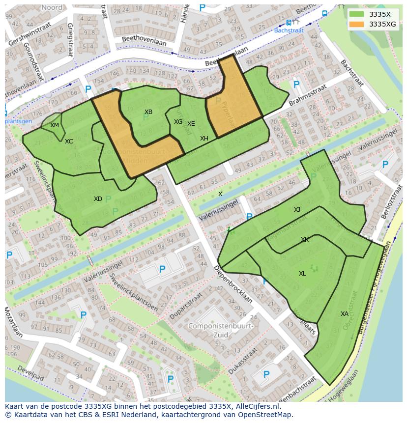 Afbeelding van het postcodegebied 3335 XG op de kaart.