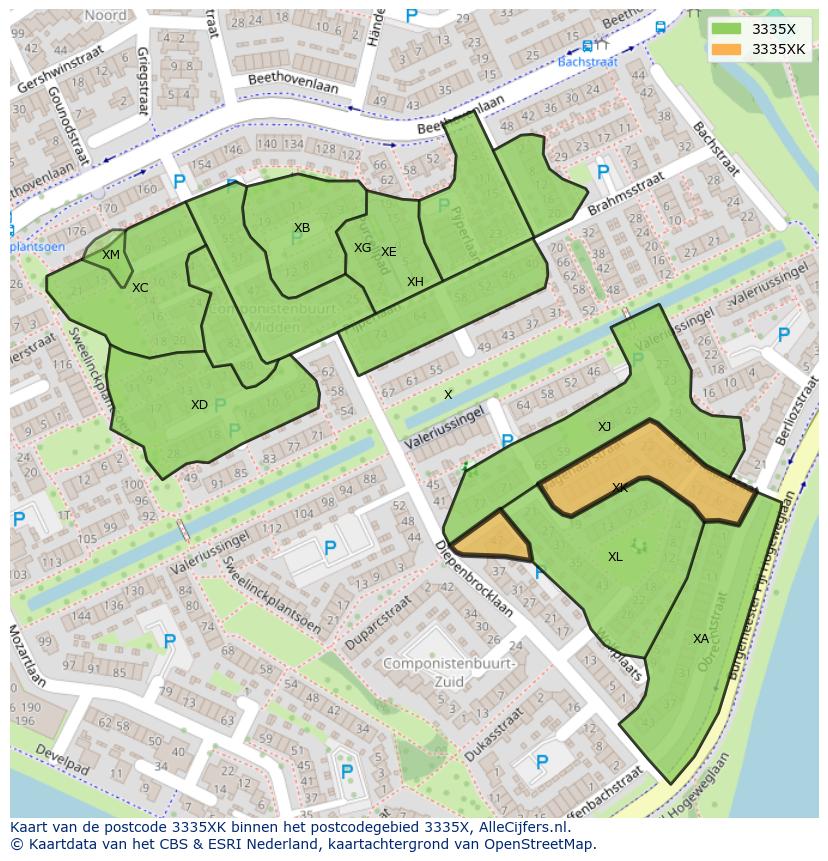Afbeelding van het postcodegebied 3335 XK op de kaart.