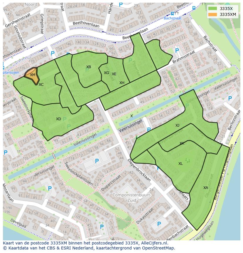 Afbeelding van het postcodegebied 3335 XM op de kaart.