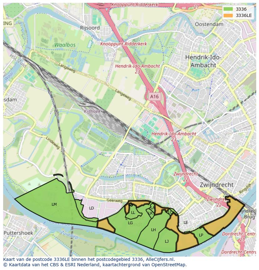Afbeelding van het postcodegebied 3336 LE op de kaart.