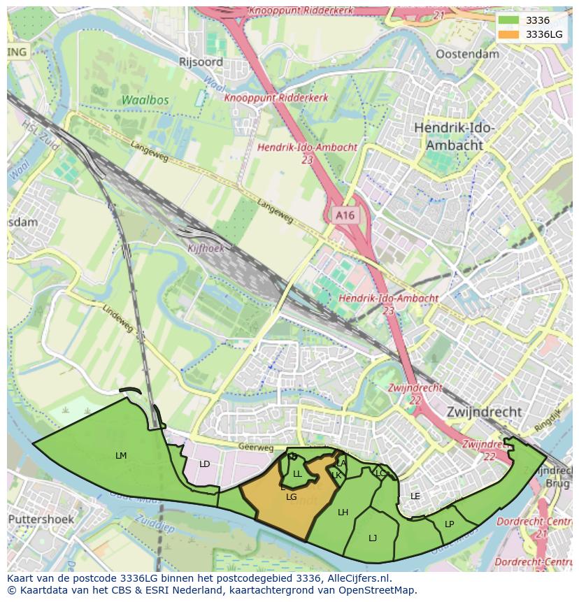 Afbeelding van het postcodegebied 3336 LG op de kaart.