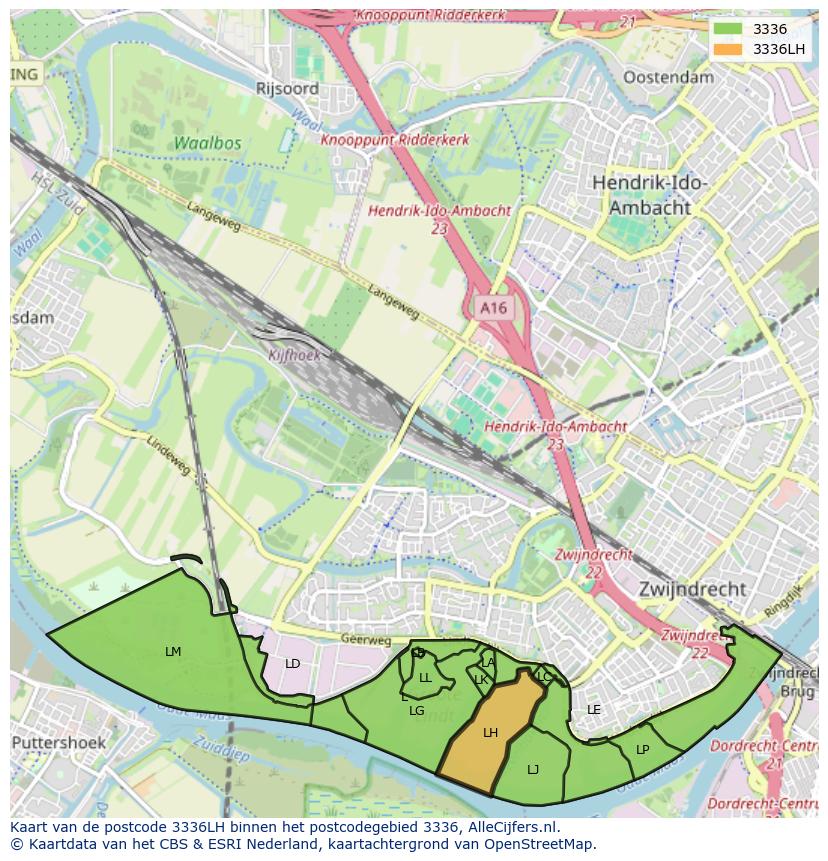 Afbeelding van het postcodegebied 3336 LH op de kaart.