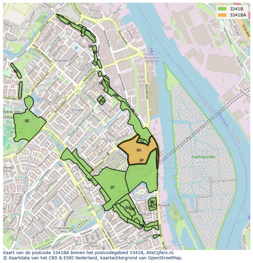 Afbeelding van het postcodegebied 3341 BA op de kaart.