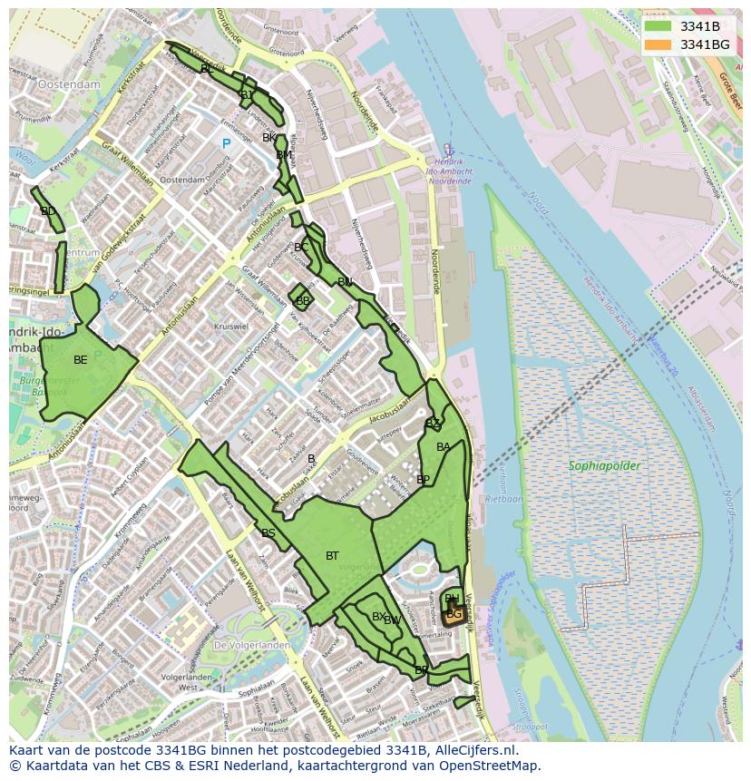 Afbeelding van het postcodegebied 3341 BG op de kaart.