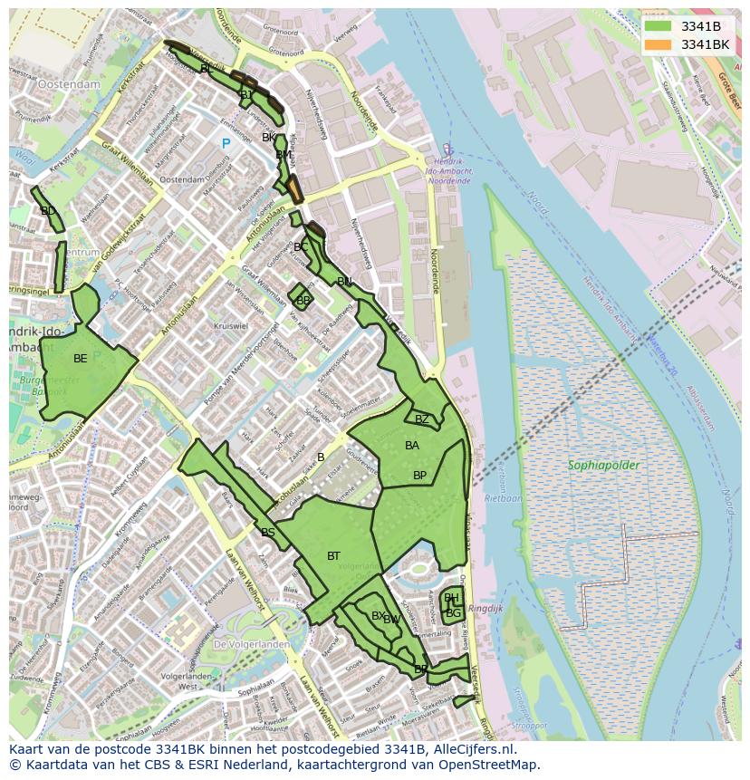 Afbeelding van het postcodegebied 3341 BK op de kaart.