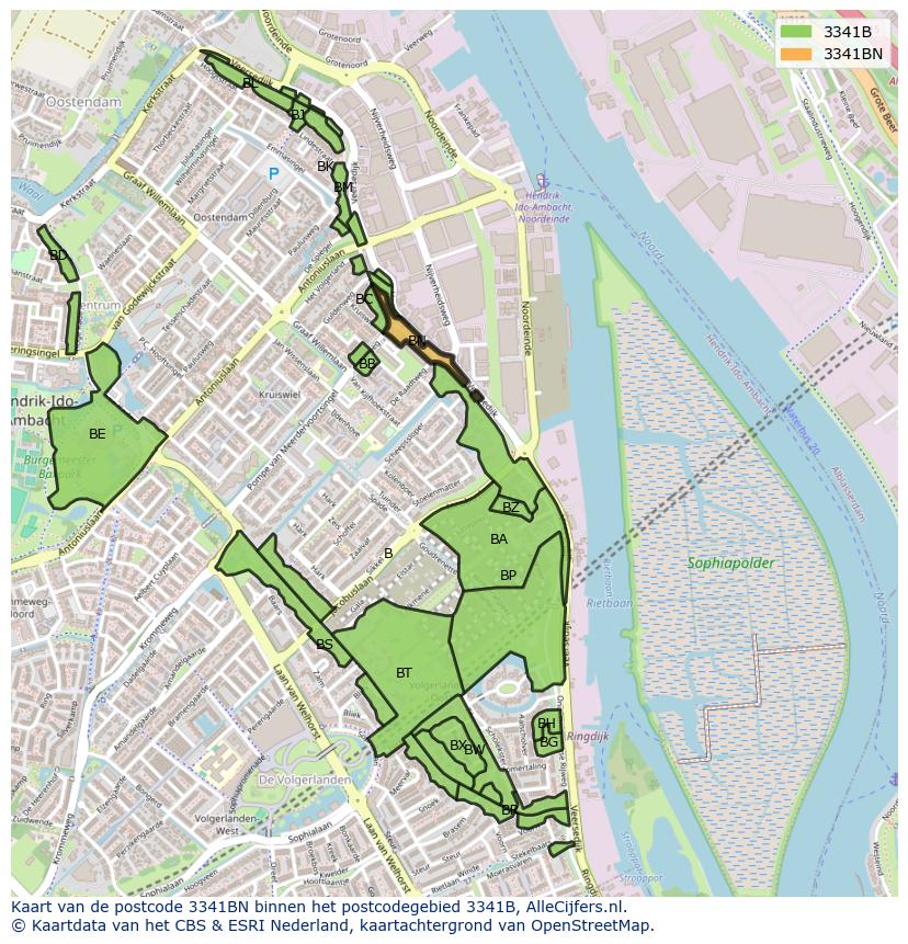 Afbeelding van het postcodegebied 3341 BN op de kaart.