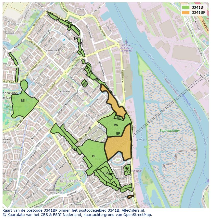 Afbeelding van het postcodegebied 3341 BP op de kaart.