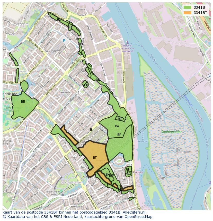 Afbeelding van het postcodegebied 3341 BT op de kaart.
