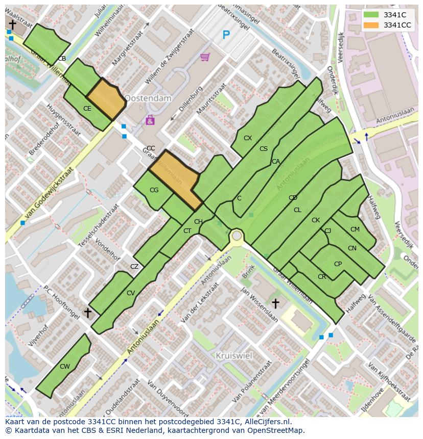 Afbeelding van het postcodegebied 3341 CC op de kaart.