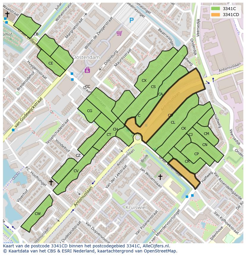 Afbeelding van het postcodegebied 3341 CD op de kaart.