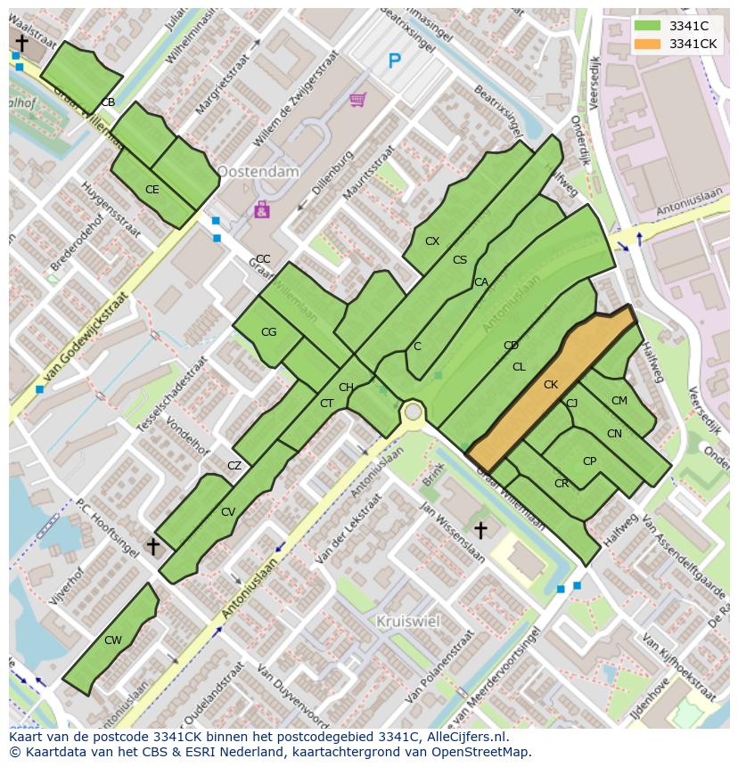 Afbeelding van het postcodegebied 3341 CK op de kaart.
