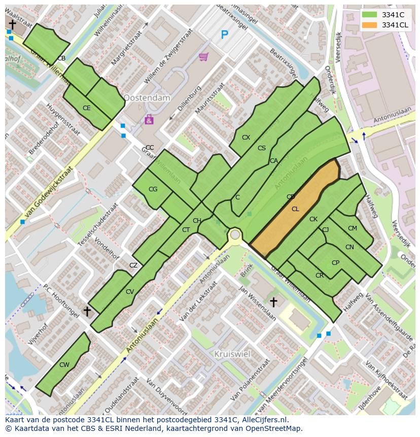 Afbeelding van het postcodegebied 3341 CL op de kaart.
