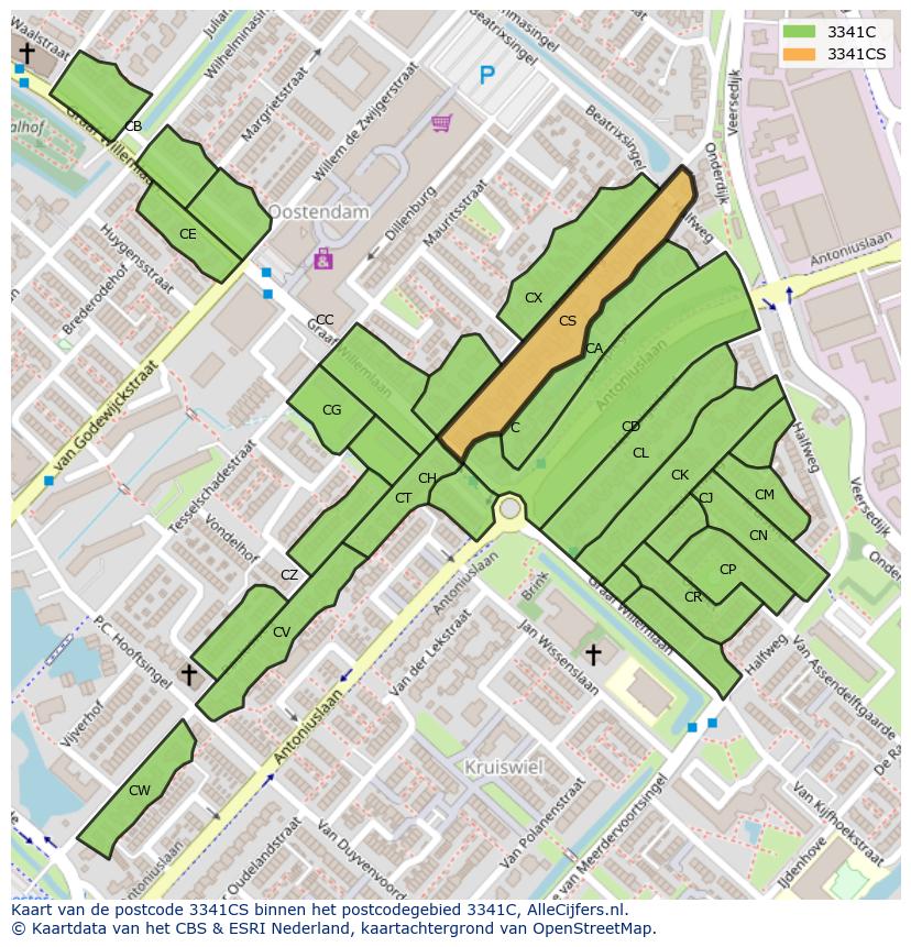 Afbeelding van het postcodegebied 3341 CS op de kaart.