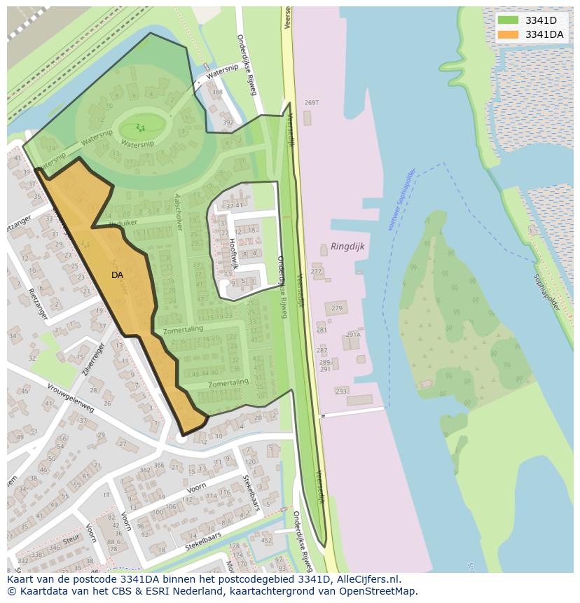 Afbeelding van het postcodegebied 3341 DA op de kaart.