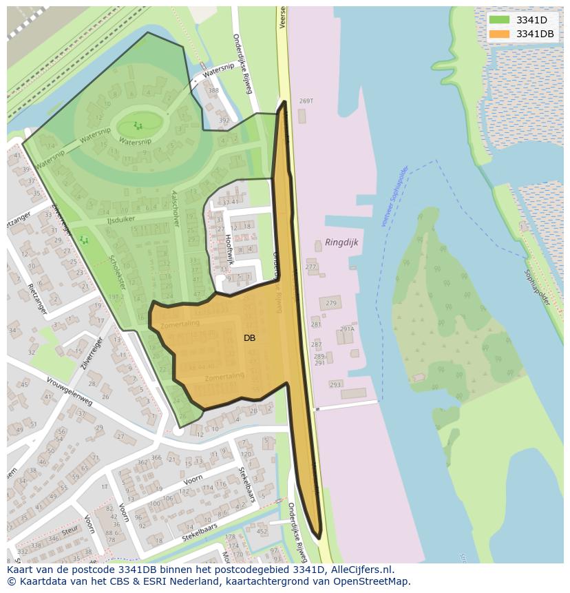 Afbeelding van het postcodegebied 3341 DB op de kaart.