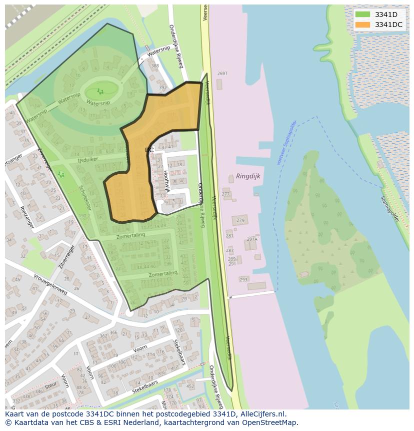 Afbeelding van het postcodegebied 3341 DC op de kaart.