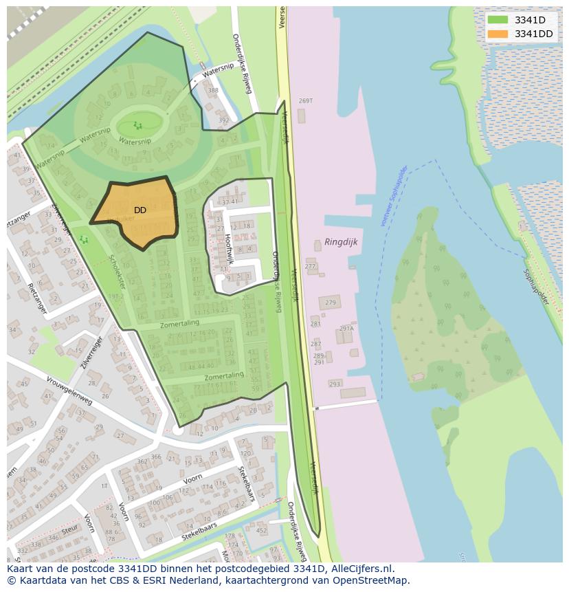 Afbeelding van het postcodegebied 3341 DD op de kaart.