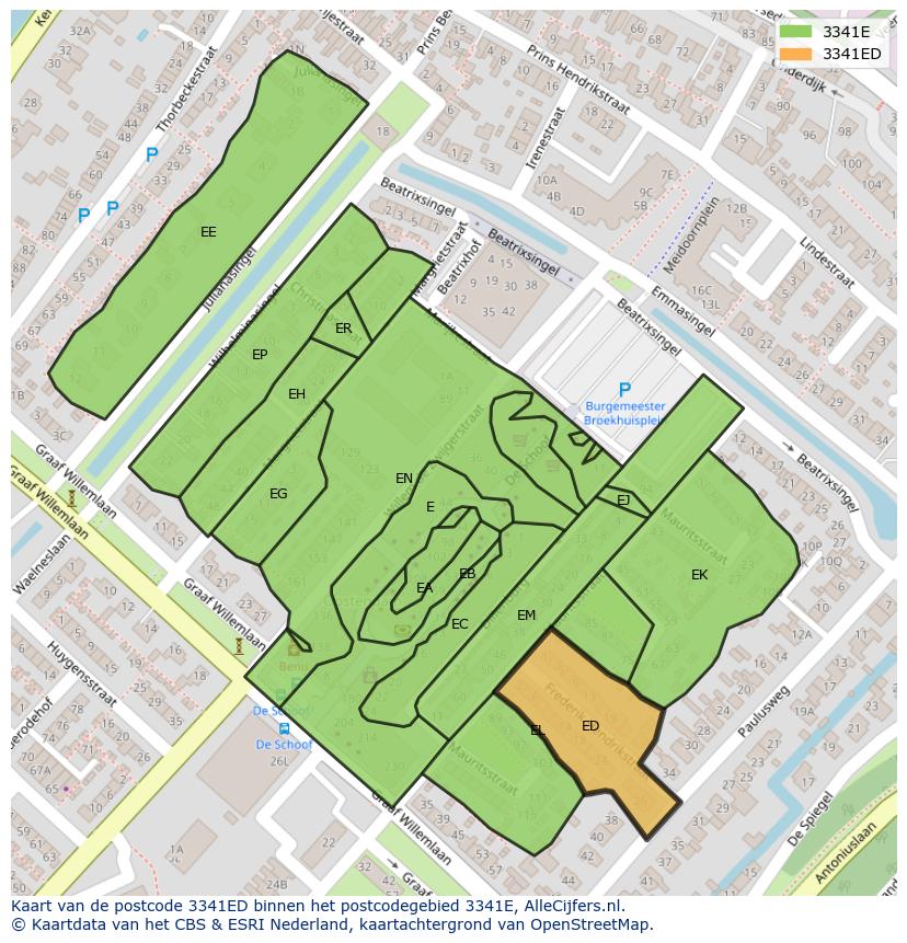 Afbeelding van het postcodegebied 3341 ED op de kaart.