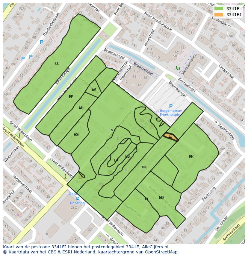 Afbeelding van het postcodegebied 3341 EJ op de kaart.