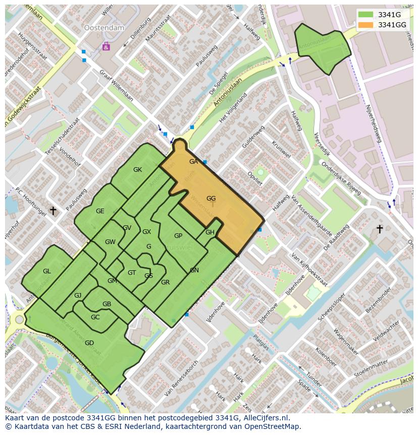 Afbeelding van het postcodegebied 3341 GG op de kaart.