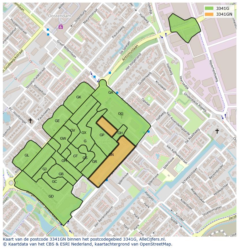 Afbeelding van het postcodegebied 3341 GN op de kaart.