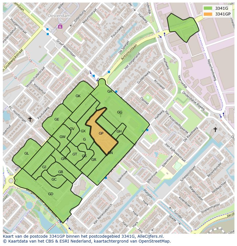 Afbeelding van het postcodegebied 3341 GP op de kaart.
