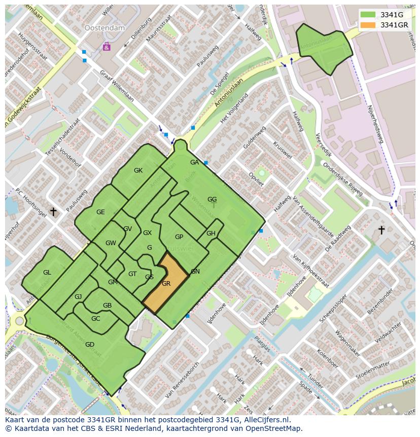 Afbeelding van het postcodegebied 3341 GR op de kaart.