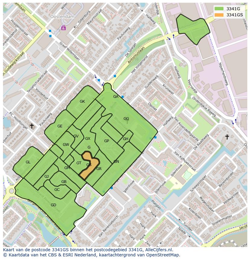 Afbeelding van het postcodegebied 3341 GS op de kaart.
