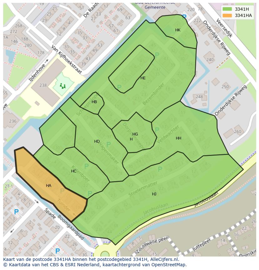Afbeelding van het postcodegebied 3341 HA op de kaart.