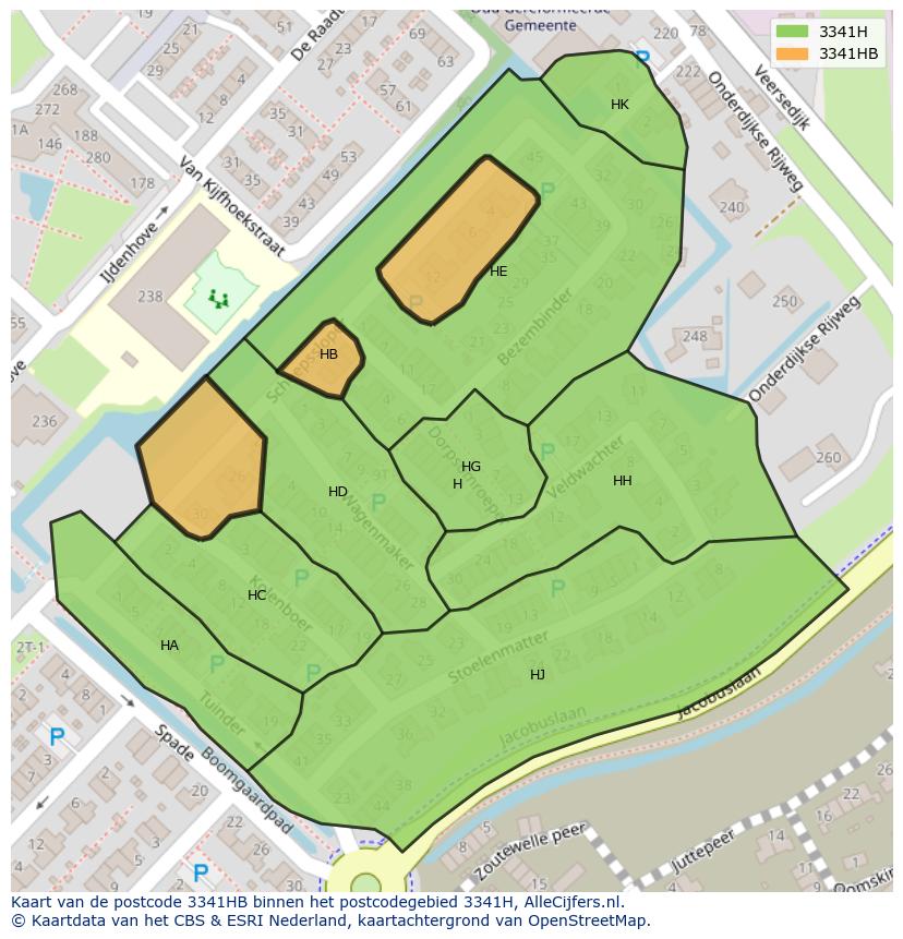 Afbeelding van het postcodegebied 3341 HB op de kaart.