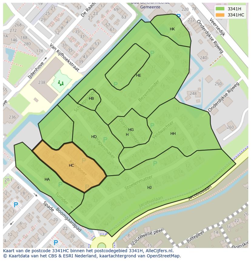 Afbeelding van het postcodegebied 3341 HC op de kaart.