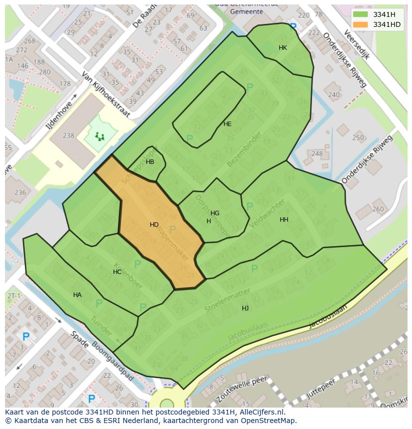 Afbeelding van het postcodegebied 3341 HD op de kaart.