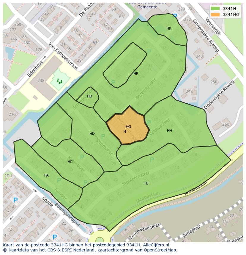 Afbeelding van het postcodegebied 3341 HG op de kaart.