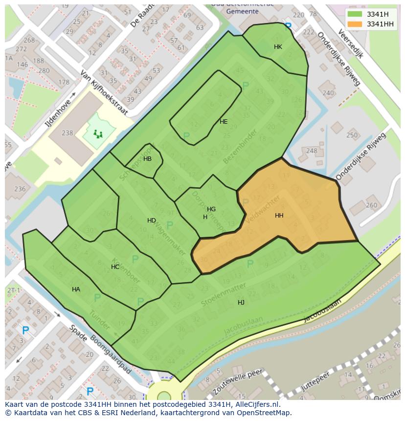 Afbeelding van het postcodegebied 3341 HH op de kaart.
