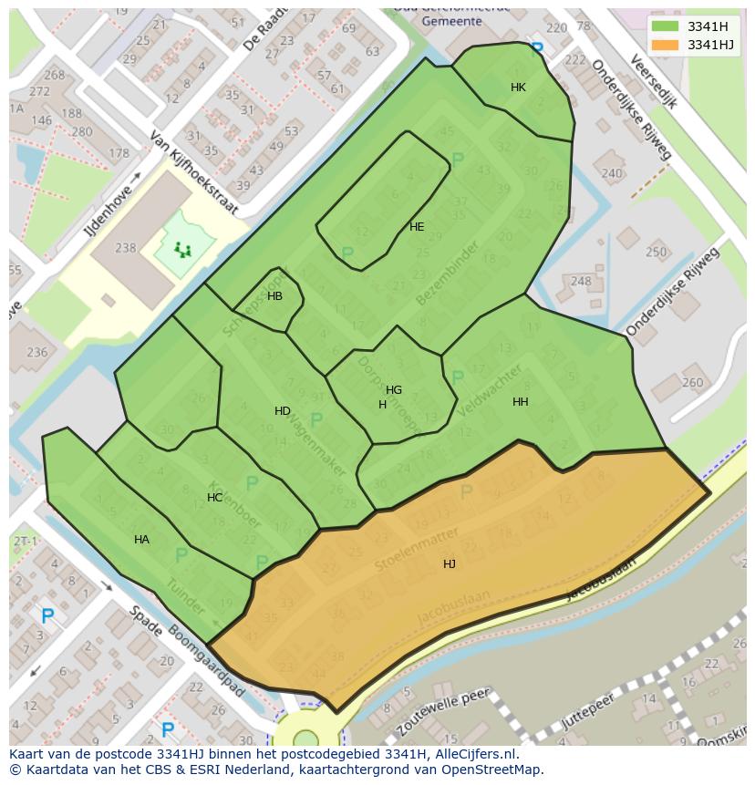 Afbeelding van het postcodegebied 3341 HJ op de kaart.