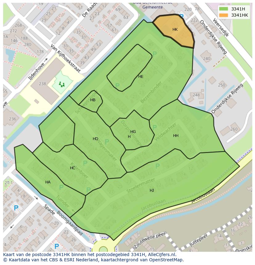 Afbeelding van het postcodegebied 3341 HK op de kaart.