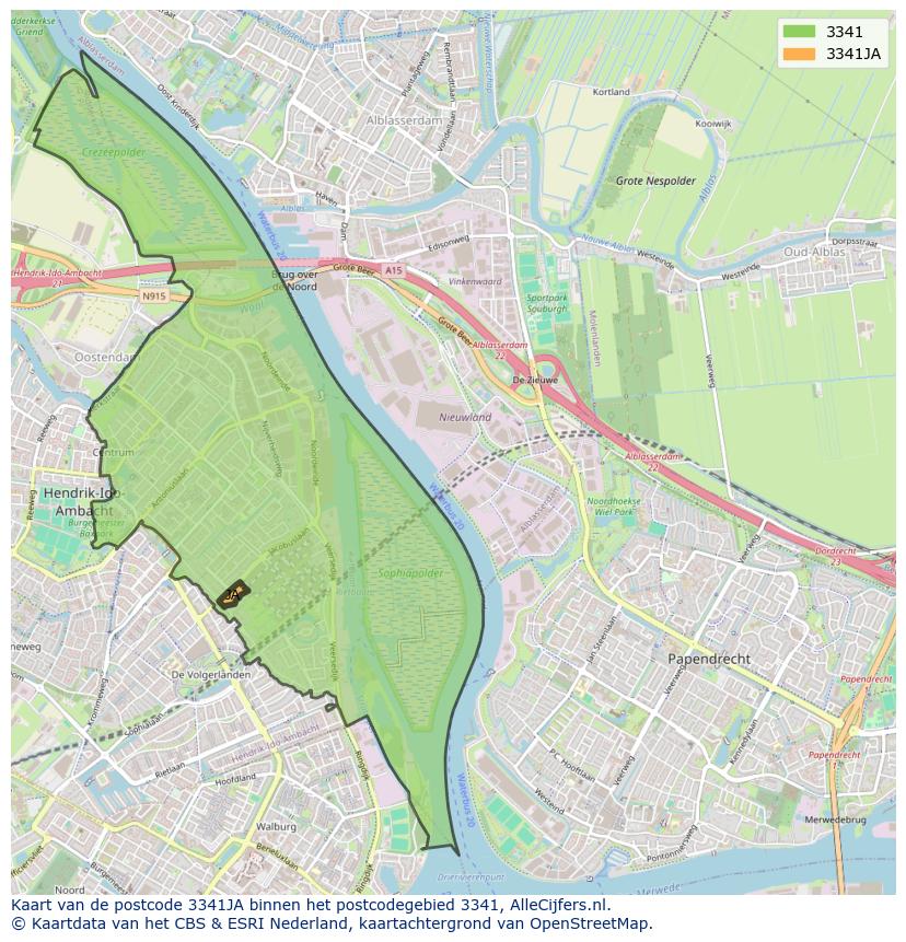 Afbeelding van het postcodegebied 3341 JA op de kaart.