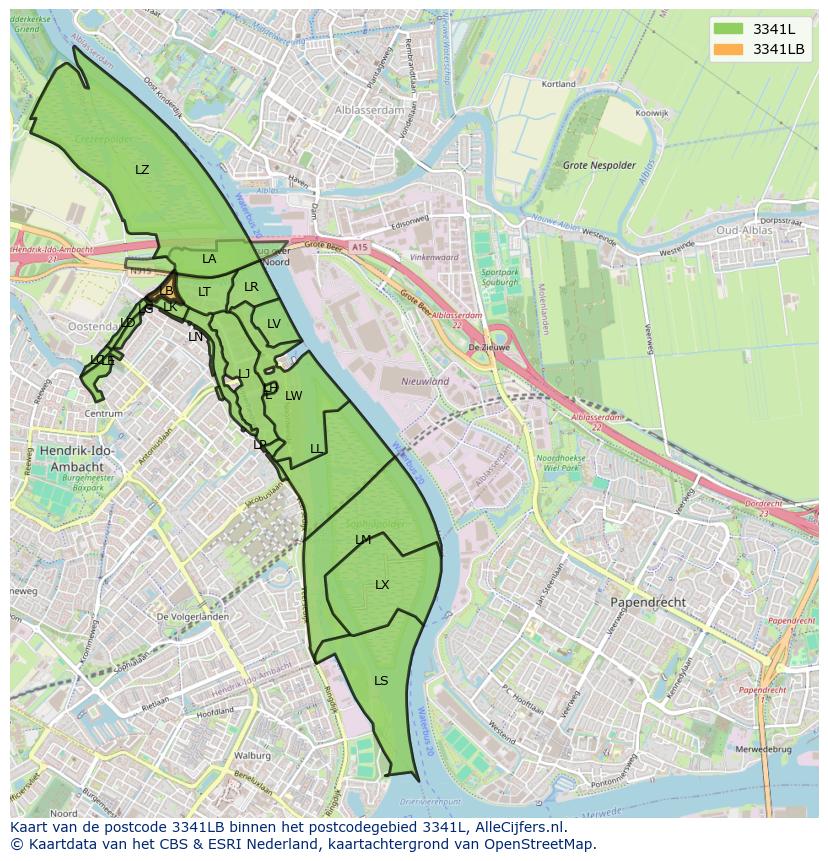 Afbeelding van het postcodegebied 3341 LB op de kaart.