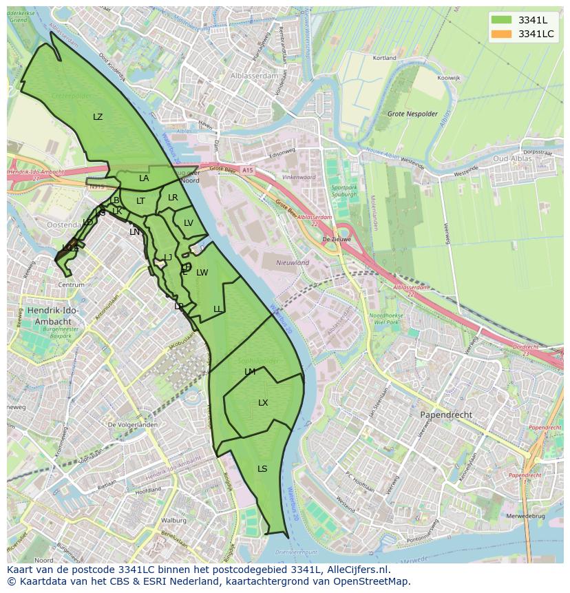 Afbeelding van het postcodegebied 3341 LC op de kaart.