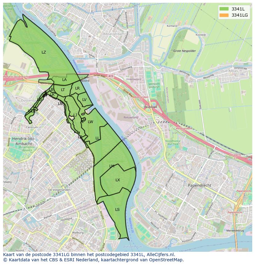 Afbeelding van het postcodegebied 3341 LG op de kaart.