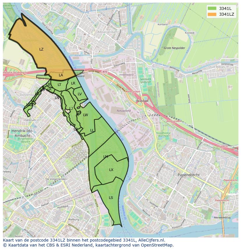 Afbeelding van het postcodegebied 3341 LZ op de kaart.