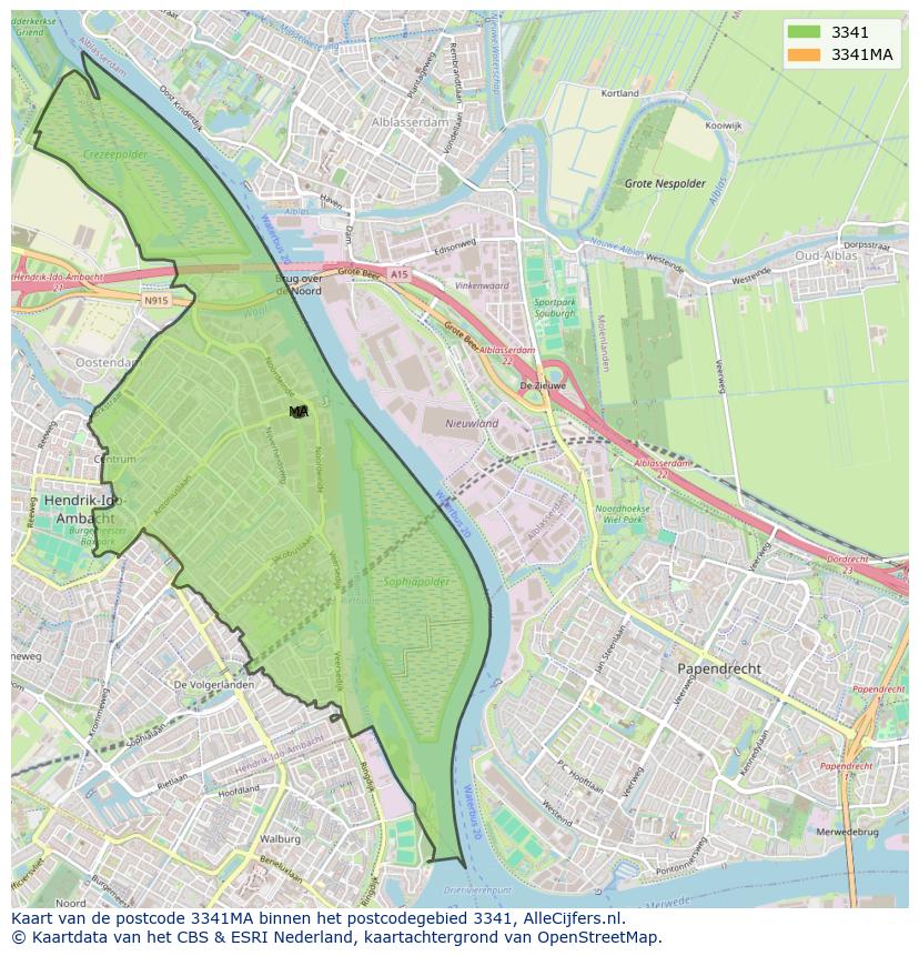 Afbeelding van het postcodegebied 3341 MA op de kaart.