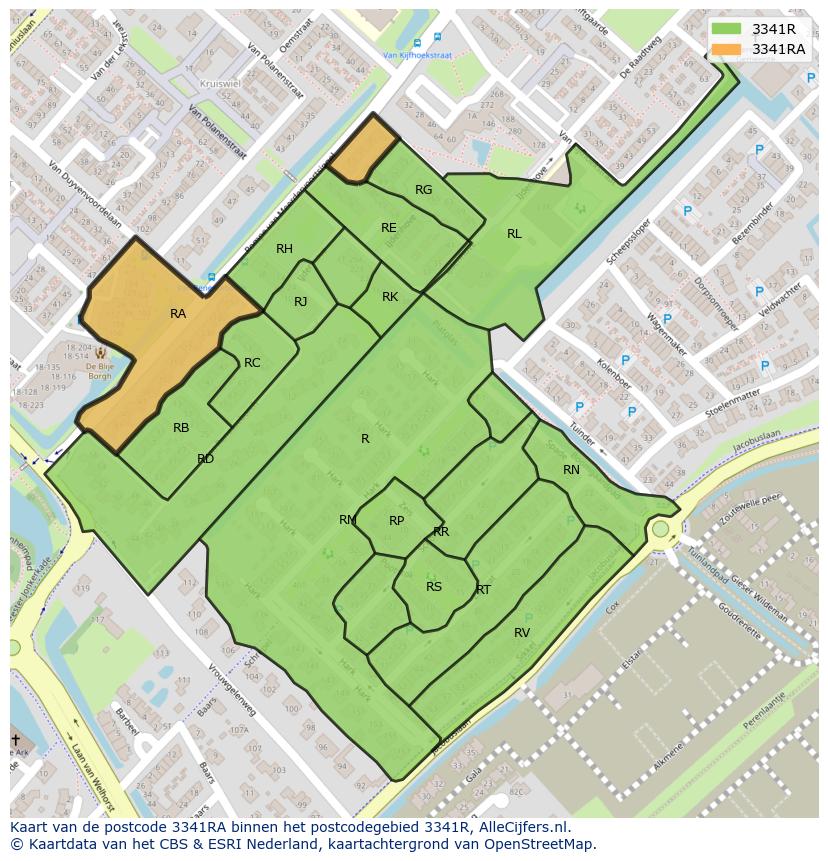 Afbeelding van het postcodegebied 3341 RA op de kaart.