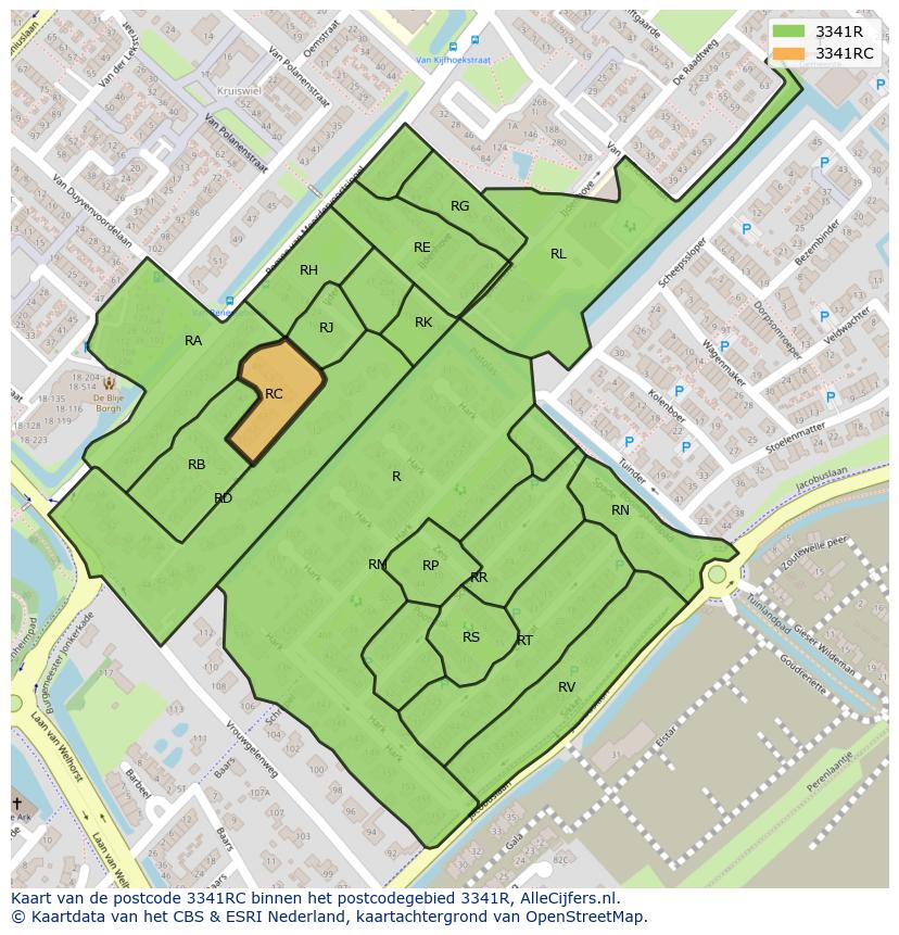 Afbeelding van het postcodegebied 3341 RC op de kaart.