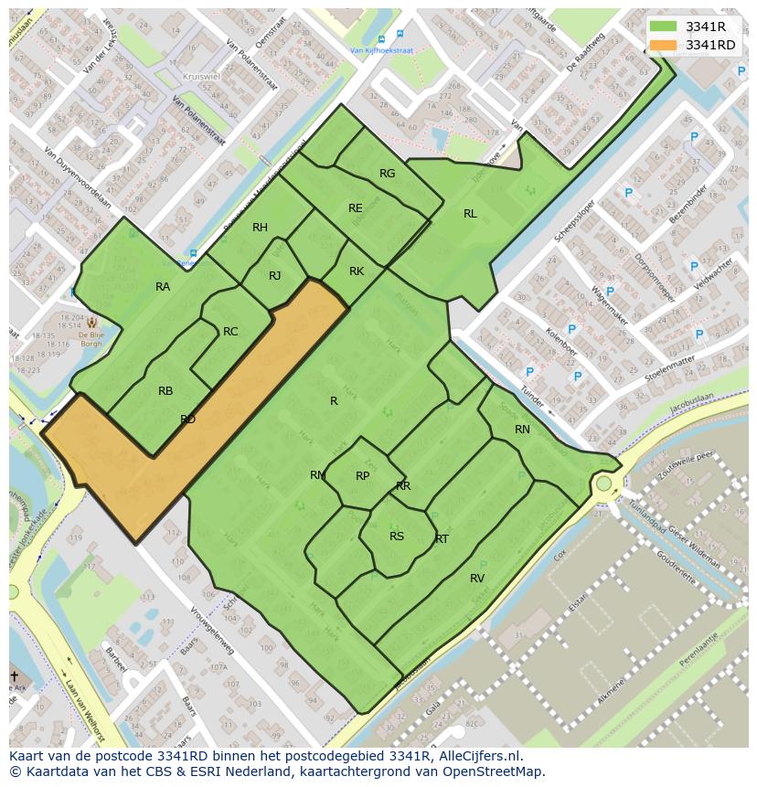 Afbeelding van het postcodegebied 3341 RD op de kaart.