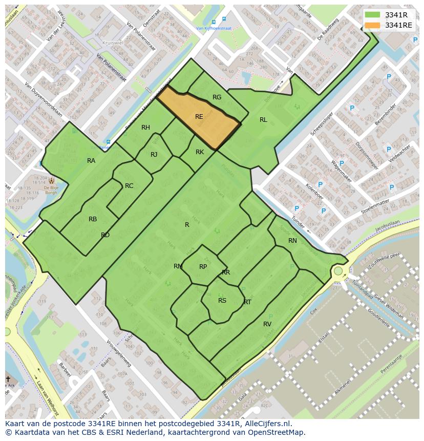 Afbeelding van het postcodegebied 3341 RE op de kaart.